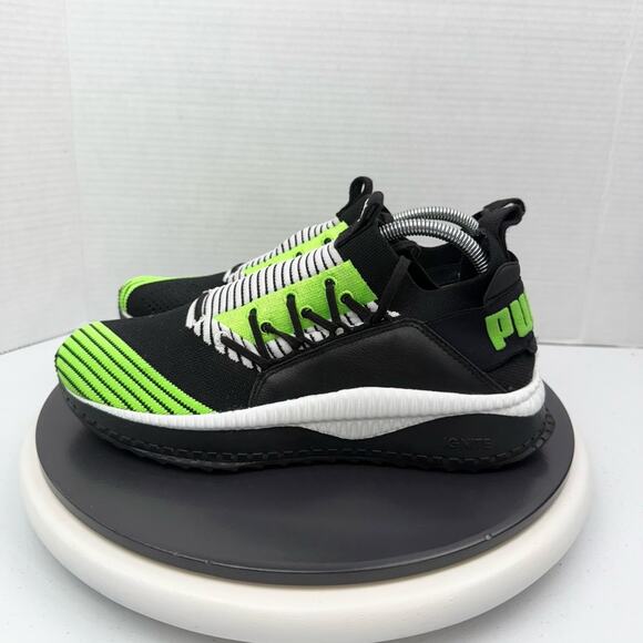 Puma Tsugi Jun Mens 8.5 Black Green Stripe Knit Low Top Training Running Shoes - Picture 1 of 13
